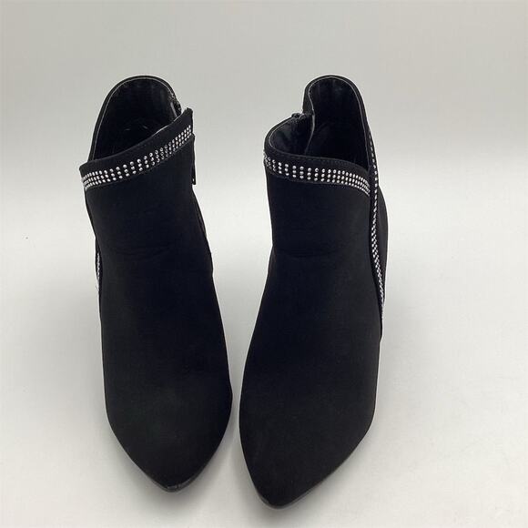 12 Thompson Women's Black Suede Rhinestone Ankle Boots Size 9.5 - Picture 2 of 11